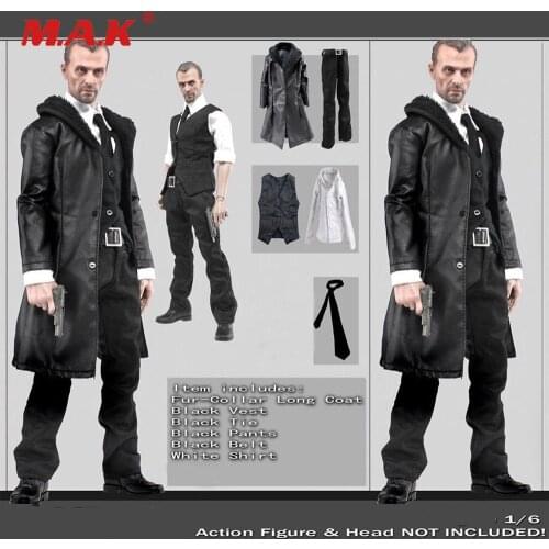 1/6 Male Clothes Set Mens Black Leather Coat Suit Windbreaker Clothing Sets with Accessories for 12'' Men Action Figure Body