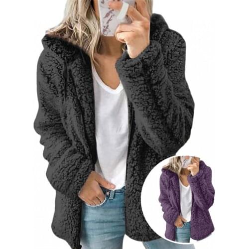 Soft Chic Hooded Solid Color Warm Jacket Coat Comfy Fluffy Coat Long Sleeve for Holiday