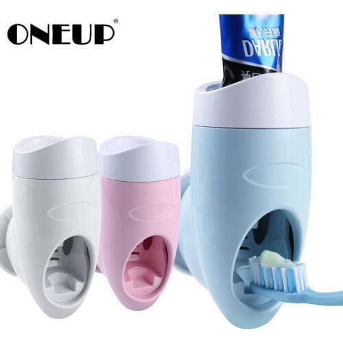 ONEUP Wall Mounted Toothbrush Holder Automatic Toothpaste Dispenser Holder Bathroom toothpaste squeezer Bathroom Accessories Se