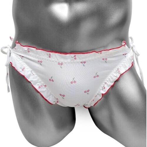 Lovely Cute Lolita Sissy Panties Kawaii Princess Side Tie Cherry Ruffle Mens Underwear Brief Sexy Gay Lingeries Male Underpants