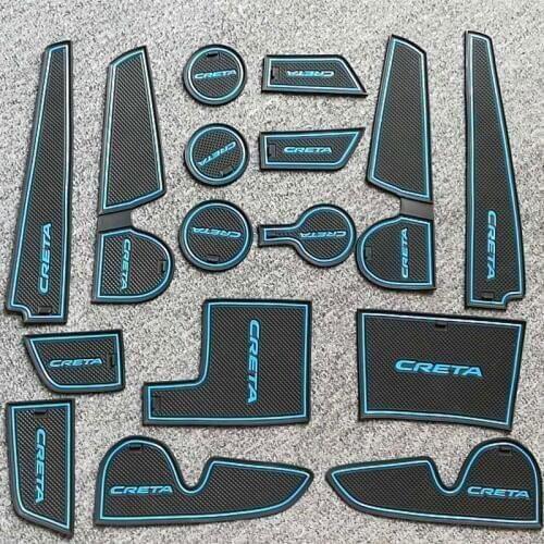 New CRETA Door Groove Mats Gate Slot Pad Door Pad Blue Letters Non-Slip Interior Door Mat Cup Pad for Hyundai Creta 2014-2018