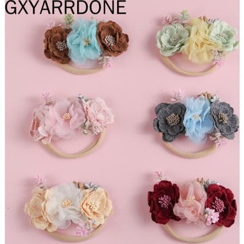 2021 Wholesale Boutique Headdress Princess Flower Nylon Headwraps for Kids Girls Flower Headbands Children Girls Headwear