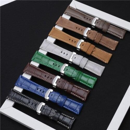 Top Quality 26mm Black Blue Green Brown Grey Genuine Leather Watchband For Panerai Watch Strap Butterfly Buckle Engraving Logo