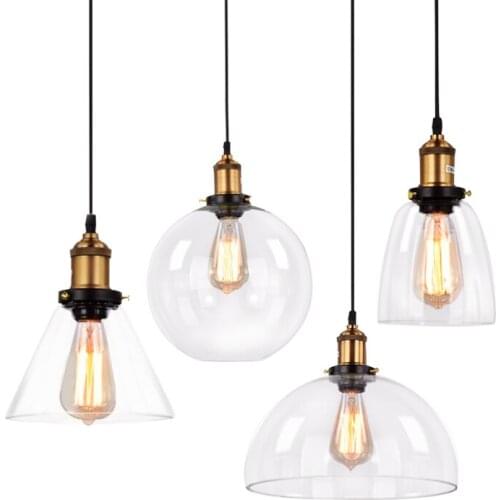 Vintage industrial Pendant Light 220V E27 Edison Light Bulb Dinning room Kitchen light fixtures Amber Glass retro hanging lamp