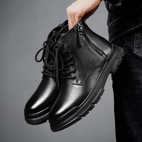 Military Warm Mens Winter Genuine Leather Side Zipper Rubber Snow Boots Men Luxury Brand Retro Quality Motocross Boots Big Size