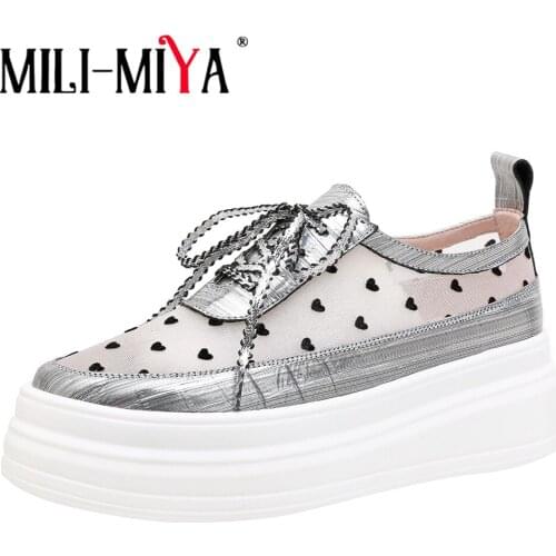 MILI-MIYA Latest Casual Shoes Woman Sneakers Lace Up Hollow Heart Mesh Breathable Thick Bottom Platform Round Toe Wild Footwear