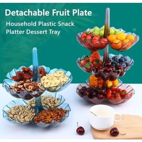 1Pc Fashion Plastic Detachable Fruit Plate Home Living Room Kitchen Snack Dessert Storage Tray Dried Food Display Stand