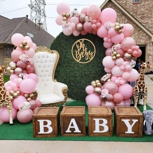 124pcs Maca Baby Pink Latex Balloons Arch Garland Kit Party Decor Gold Chrome Baloon Bridal Baby Shower Gender Reveal Globos