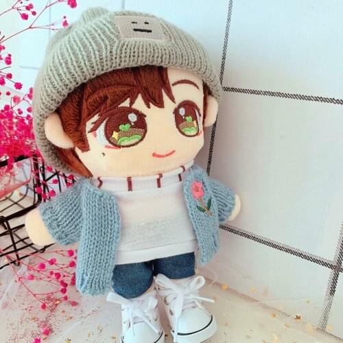 20cm Plush Dolls Clothes shoes pants Knitted hat sweater Accessories for Korea Kpop EXO Idol Dolls Clothing Fans Gift