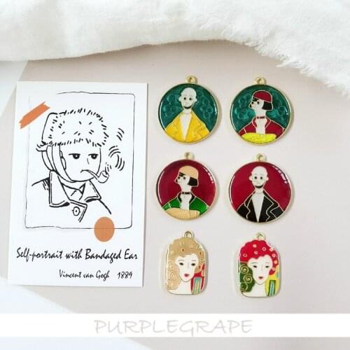 Color-preserving alloy dripping oil European and American classic movie character pendant DIY earring material accessories 4pcs