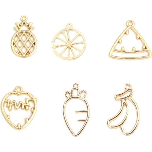 Hollow Lemon Banana Fruit Charms Zinc Based Alloy Pineapple/ Ananas Pendants Gold Color For DIY Earring Jewelry Making , 5 PCs