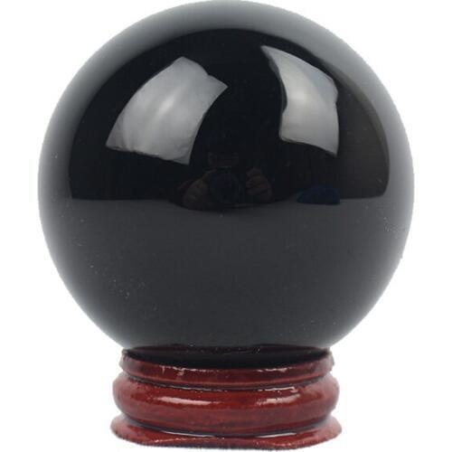 50mm Asian Natural Crystal Healing Ball Black Obsidian Sphere Glass Stone With Stand Home Decoration