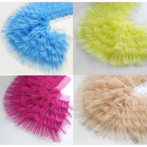 50CM/Piece 35CM Wide Five Layers Pleated Mesh Fabric 3D Ruffled Lace Trim For Dolls Clothes Dress Fringe Sewing Decoration