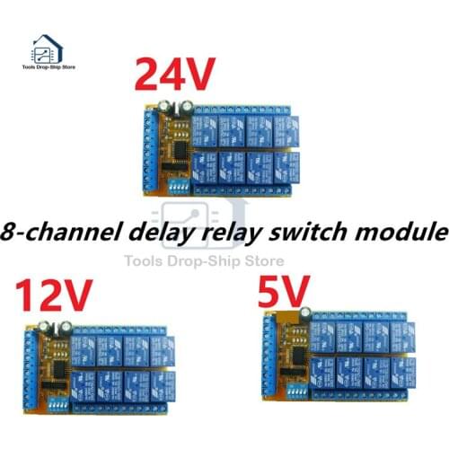 8ch DC 5V 12V 24V DIP Switch Delay Relay Module Flip-Flop Latch Bistable Self-locking Interlock Latch Power Conditioner