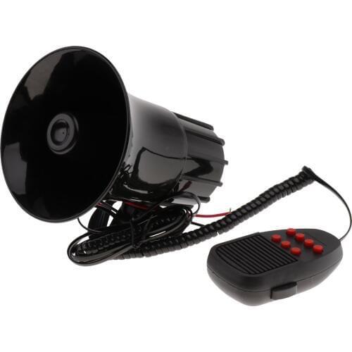 50W Automobile Motorcycle 7 Tone Alarm Horn With Mic PA Speaker Black