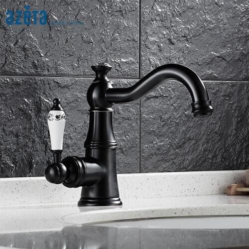 Azeta Free Shipping Black Brass Basin Tap Bathroom Crystal Faucet Single Handle Basin Mixer Deck Mounted Basin Faucet AT2406B