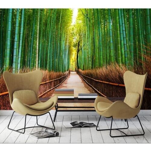 Free Shipping Custom 3D Beautiful Warm Bamboo Forest TV Background Decorative Painting Fresh Leisure Living Room Teahouse Mural