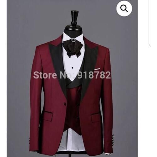Burgundy Men Suits For Wedding 2018 Latest Coat Pant Design Fashion 3 Piece Suits Peaked Lapel Slim Wedding Groom Suits Tuxedo