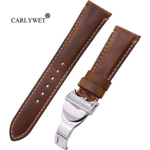 CARLYWET 22mm Wholesale Durable Genuine Leather Replacement Wrist Watchband Strap Belt Loops Band Bracelets For IWC Tudor Seiko