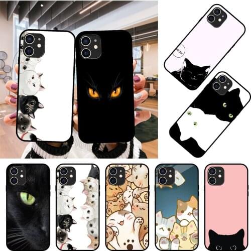 Phone Case For Apple IPhone 12 Mini 11 Pro XR X MAX SE XS 4 5 6 6S 7 8 E Plus Black Cover Waterproof Luxury Bumper Cute Cat