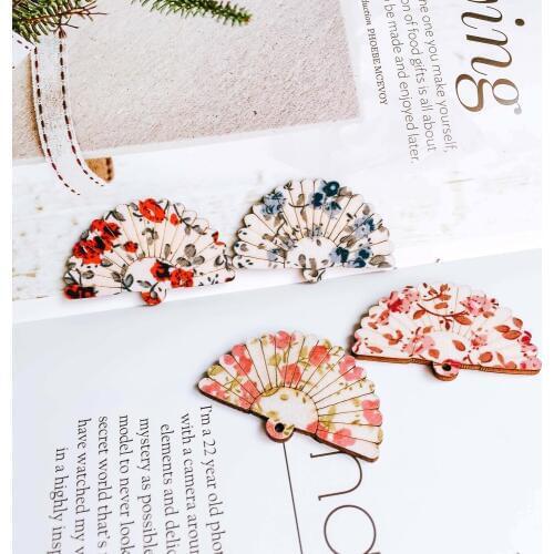 Wooden Fan Shape Eardrop Mixed Color Pendant Accessories Necklace Charms Jewelry Finding Diy Material 10pcs