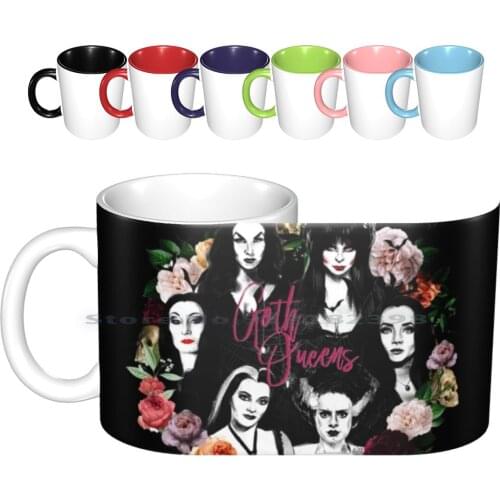 Goth Queens-Elvira , Vampira , Lily , Morticia , Frankenstein Ceramic Mugs Coffee Cups Milk Tea Mug Goth Gothic Goth Queens