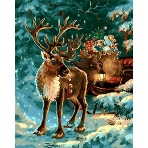 GATYZTORY 60x75cm Frame Christmas Deer Animal DIY Painting By Numbers Acrylic Paint By Numbers Modern Home Wall Art picture