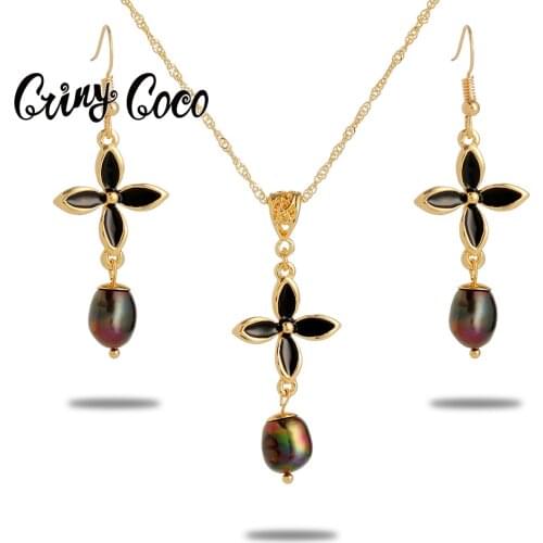 Freshwater Pearl Jewelry Sets Hawaiian Gold Plated Polynesian Turtles Necklaces and Earrings Set Heart Necklace Set for Women
