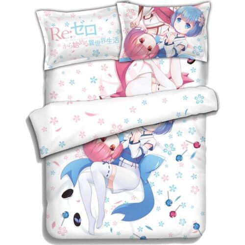 Japanese Anime Re:Zero kara Hajimeru Isekai Seikatsu Rem Ram Bedding Sheet Bedding Sets Bedcover Pillow Case 4PCS