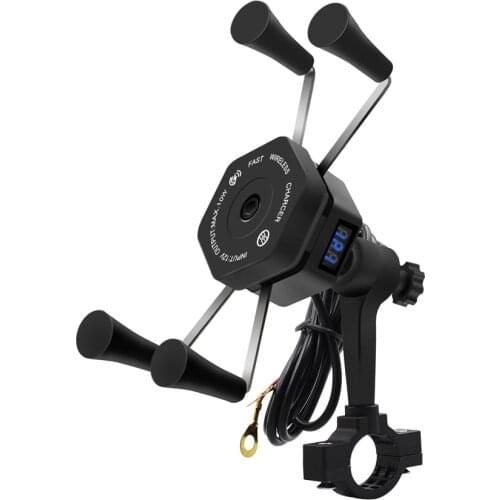 Motorcycle Mobile Phone Navigation Bracket Wireless Charging Multifunctional with Switch Voltmeter