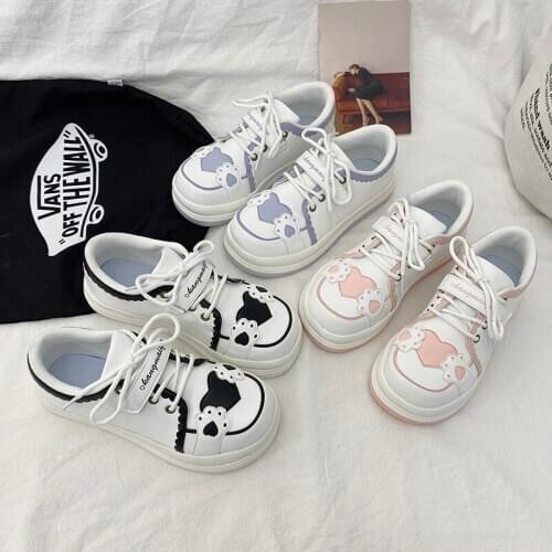 Lolita casual student Harajuku Lolita round head cute bear shoes loli shoes lace sweet love single shoes women kawaii shoes cos