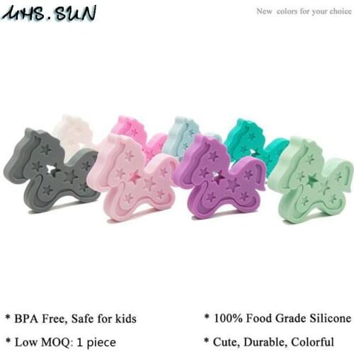 MHS.SUN 5pcs Cute little horse shape star pattern teething silicone pendant toy 100% food grade for infant baby chewable jewelry