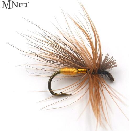MNFT 10PCS 10# Brown Wing Gold Body Caddis Fly Fishing Pupa Bait Nymph Fly Dry Hook Fake Lure
