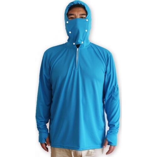 Blue Fishing Clothes Sun Protection Anti-UV Outdoor Sports Clothing Polyester Men Breathable Quick Dry Cloth Anti-mosquito Shirt