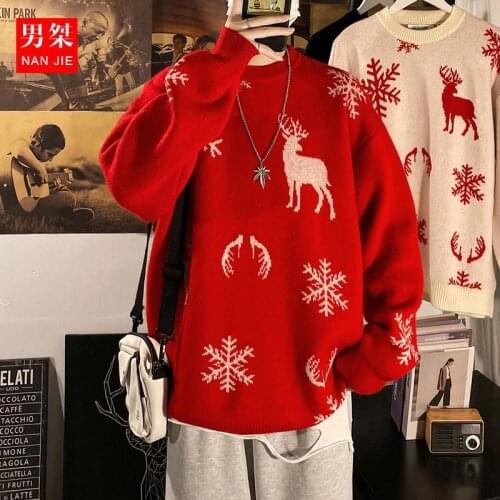 Mens Ugly Christmas Sweater - Reindeer Climax Tacky Christmas Sweater Red Men Clothing Mens Oversized Sweater