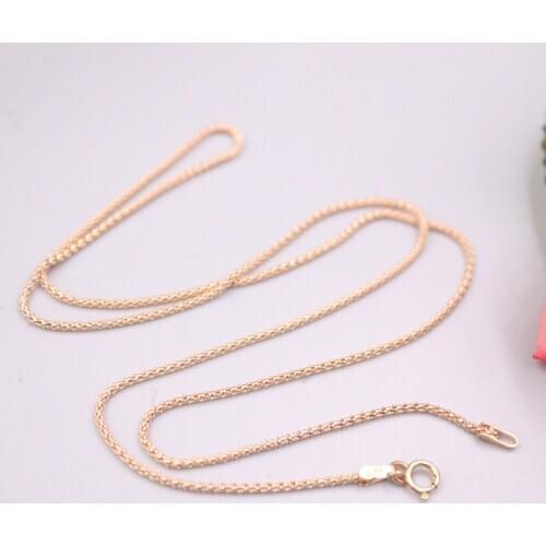 Real 18K Rose Gold Chain For Women Female 1.1mm Small Thin Popcorn Gold Chain Necklace 45cm Length Au750