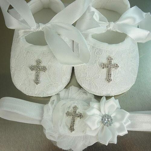 Cross headband Bracelet Shoes sock Christening Baptism First 1st Communion baby dedication wedding flower girl decoration gift