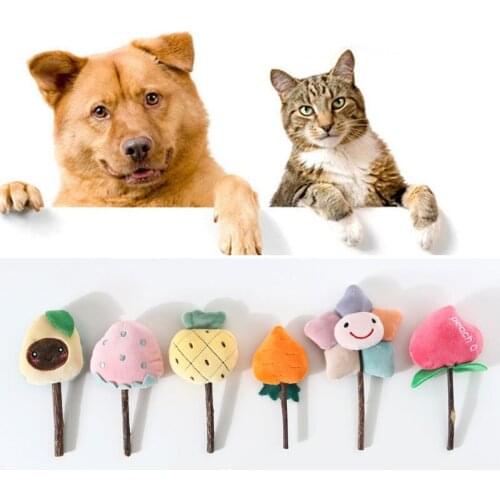 Pet Cat Stick Plush Molar Cleaning Interactive Toy ooth Cleaning Stick Pet Supplies Strawberry Peach Lollipop Interactive Toys