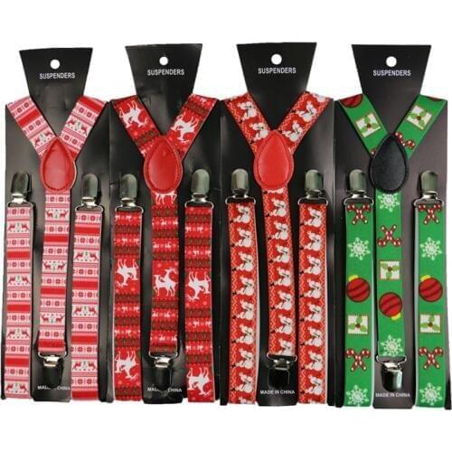 Winfox Fashion 2.5cm Wide Christmas Suspenders Adjustable Adult Suspender Strap Christmas Tree Pattern Women Men Pants