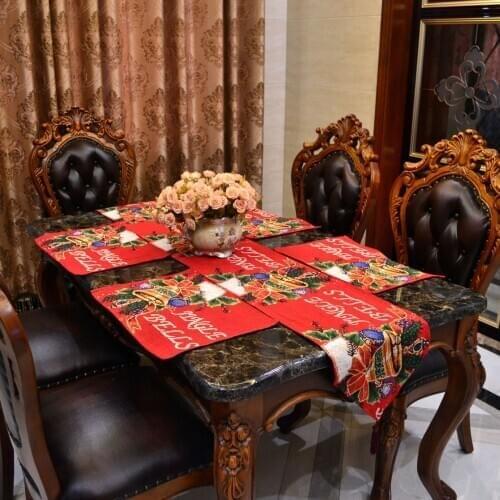 Poly cotton High quality Christmas Design Dobby table runner and table placemat , tablecloth