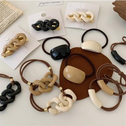 New Women Chain Elastic Hair Bands Geometric Acetic Acid Acrylic Hair Rope Ponytail Holder Scrunchies Hairband Hair Accessories