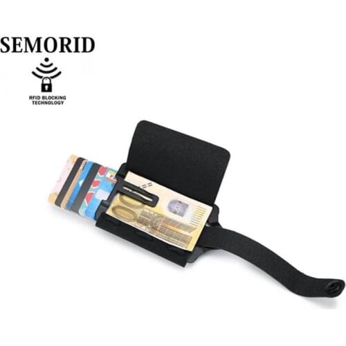 SEMORID New Pull Out Style wallet RFID Slim Men Card Holder Wallet PU Leather Wallet Aluminum Metal Credit Card Holder