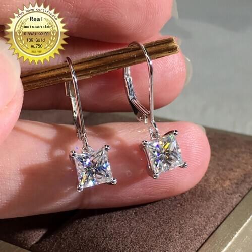 18K Gold earring A pair of earring 1CT D Color Moissanite Earrings For Women