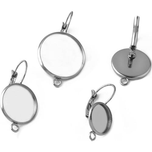 10pcs 8/10/14/18/25mm Stainless Steel Earring Hooks Round Cabochon Cameo Tray Settings Earring Blank Base Supplies for Jewelry