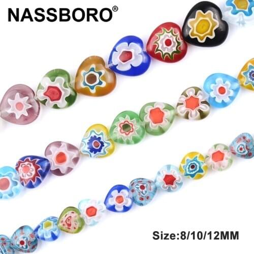 Mixed Heart Shape Flower Patterns Lampwork Millefiori Glass Loose Crafts Glazed Beads lot for DIY Jewelry Making Findings