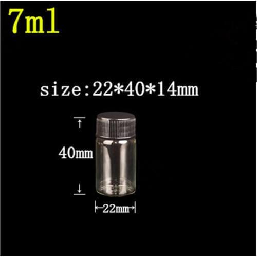 22*40*14mm 7ml Glass Bottles With Plastic Lid Transparent Empty Glass Gift Bottles Jars Black Cap 100pcs/lot