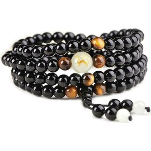 6/8mm Luminous Dragon Mala Bracelet Yoga Black Onyx Men Beads Charm Buddha Men Women Friend 108 Jewelry Women Gift Strand X0L1