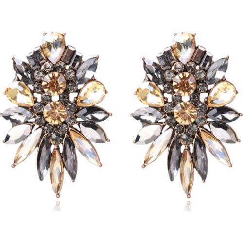 YaYi Jewelry Fashion Brown Glass Rhinestone Dangle Crystal Earring Womens Fashion Ancient Gold Color Gem Earrings Gift