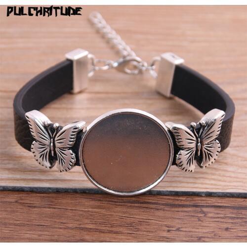 1pcs PU Butterfly Bracelets Base Setting Cuff Blank Trays Brazel Fit 25mm Glass Cameo Dome Cabochon DIY Jewelry Findings P6878