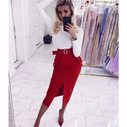 Brand New Women Fashion Thick Rayon Bandage Skirt 2021 Designer High Street Split Mid-calf Party Bodycon Skirt with Belt 72cm